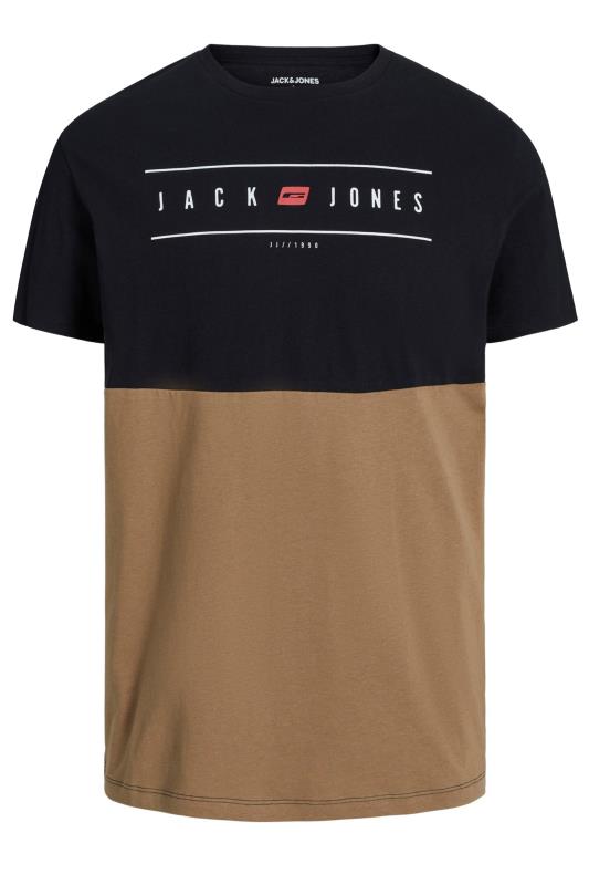 JACK & JONES Big & Tall Black & Brown Colourblock T-Shirt | BadRhino  2