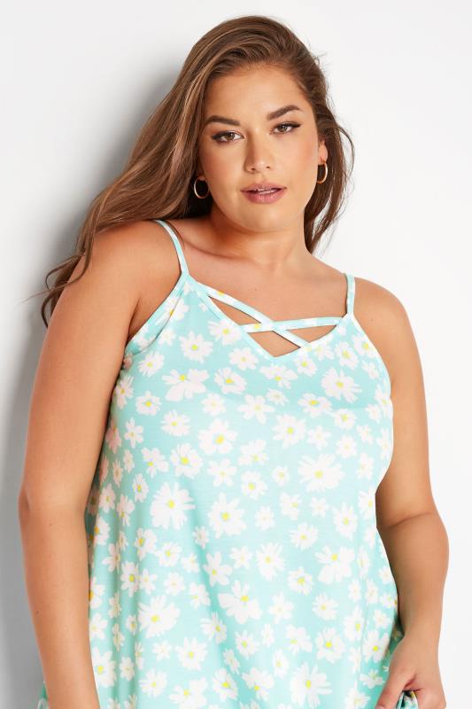 LIMITED COLLECTION Plus Size Mint Green Floral Print Strappy Cami Top | Yours Clothing  4