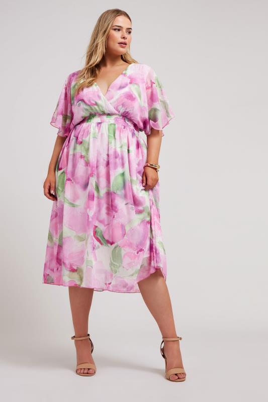YOURS LONDON Plus Size Pink Floral Print Wrap Midi Dress | Yours Clothing 3