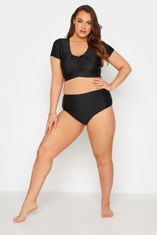 Plus Size Black Ruched Bikini Crop Top | Yours Clothing 2
