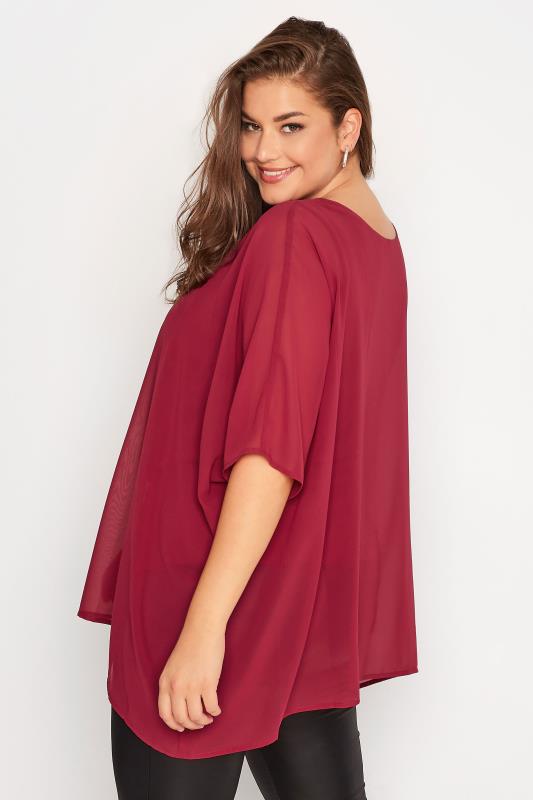 YOURS LONDON Plus Size Berry Red Chiffon Cape Blouse | Yours Clothing  3