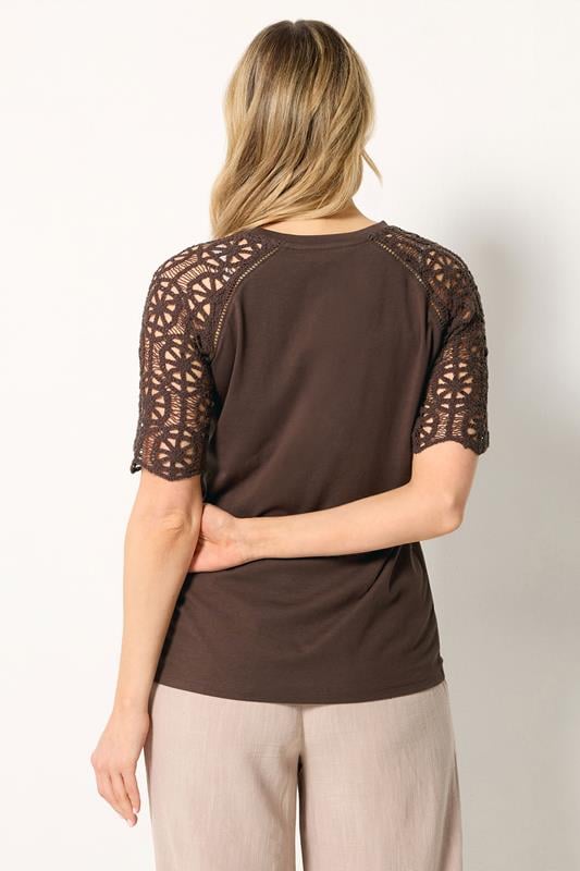 LTS Tall Women's Chocolate Brown Crochet Raglan Cotton T-Shirt | Long Tall Sally 2