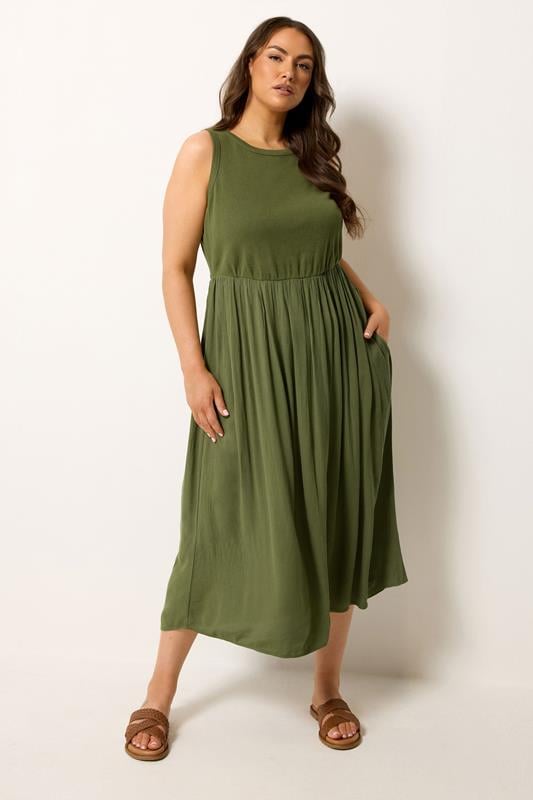 YOURS Plus Size Khaki Green Textured Maxi Dress | Yours Clothing 1