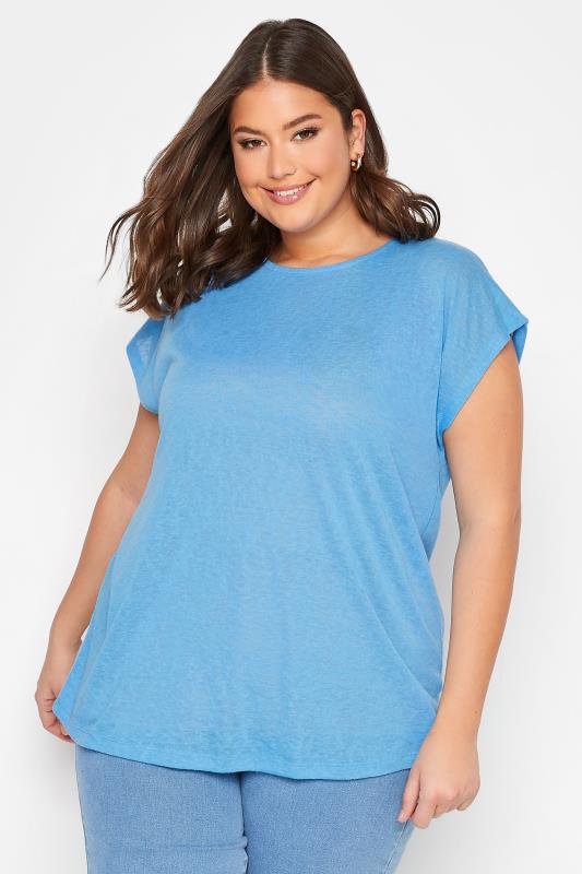 YOURS Plus Size Blue Linen Look T-Shirt | Yours Clothing 4