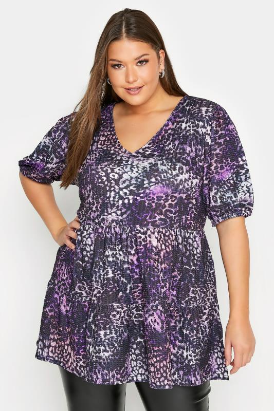 LIMITED COLLECTION Curve Purple Animal Print Tiered Tunic Top Size 16-32 1