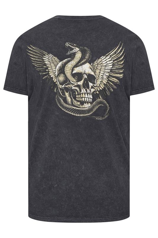 BadRhino Big & Tall Grey Extra Long Snake & Skull Graphic Acid Wash T-Shirt | BadRhino 7