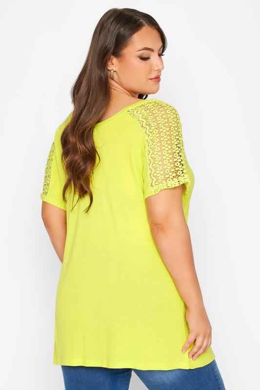 Curve Lime Green Lace Shoulder T-Shirt 3