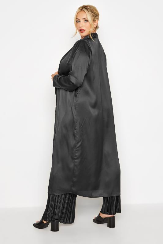 LIMITED COLECTION Plus Size Black Satin Longline Kimono | Yours Clothing  3