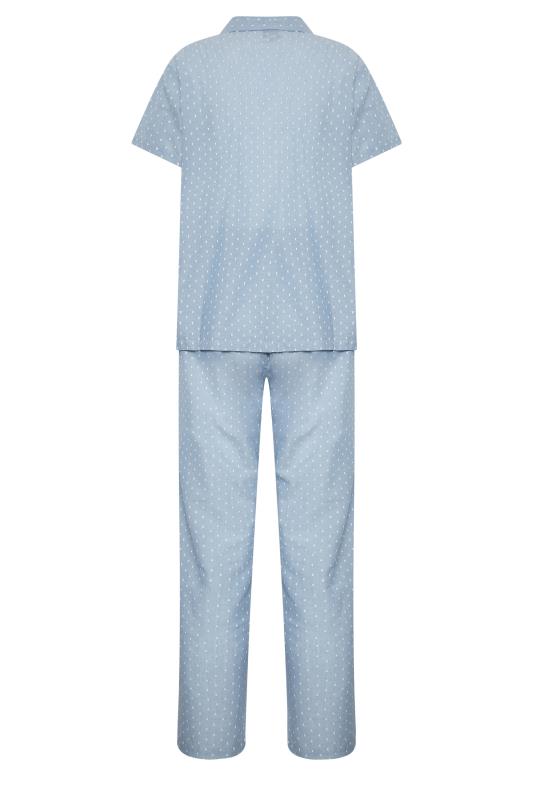 LTS Tall Women's Blue Dobby Spot Woven Pyjama Set | Long Tall Sally 7
