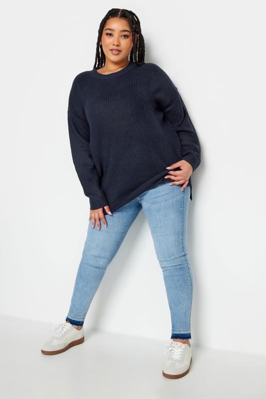YOURS Plus Size Navy Blue Drop Shoulder Knitted Jumper | Yours Clothing