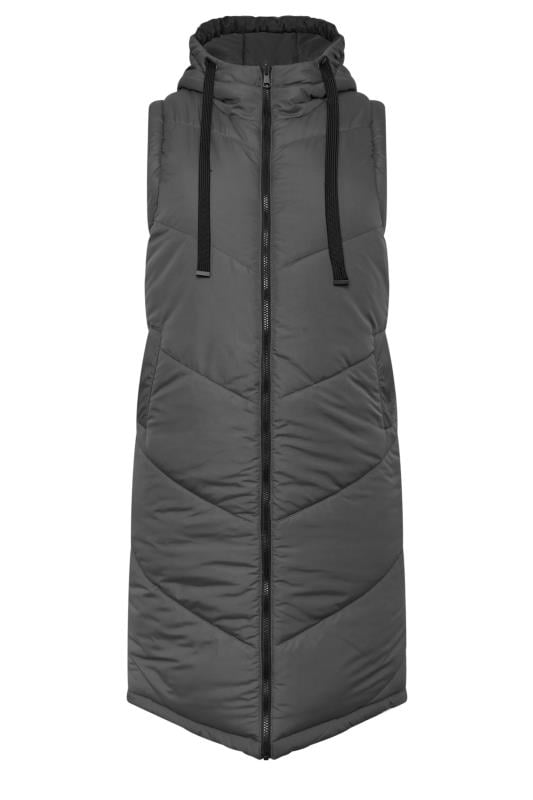 YOURS Curve Reversible Charcoal & Black Quilted Longline Hooded Gilet | Yours Clothing 6