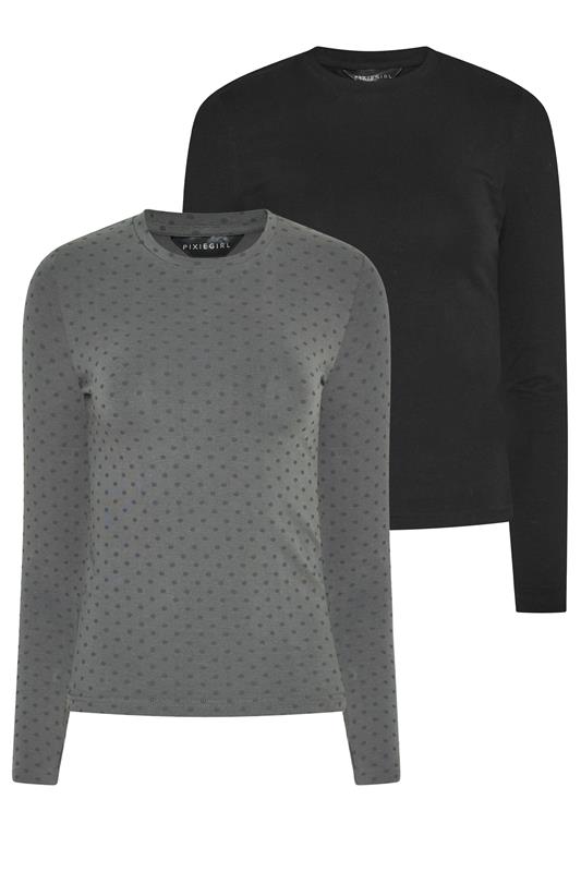  PixieGirl Petite 2 PACK Black & Grey Polka Dot Cotton Top