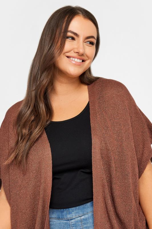 YOURS Plus Size Brown Short Sleeve Knitted Cardigan | Yours Clothing 4