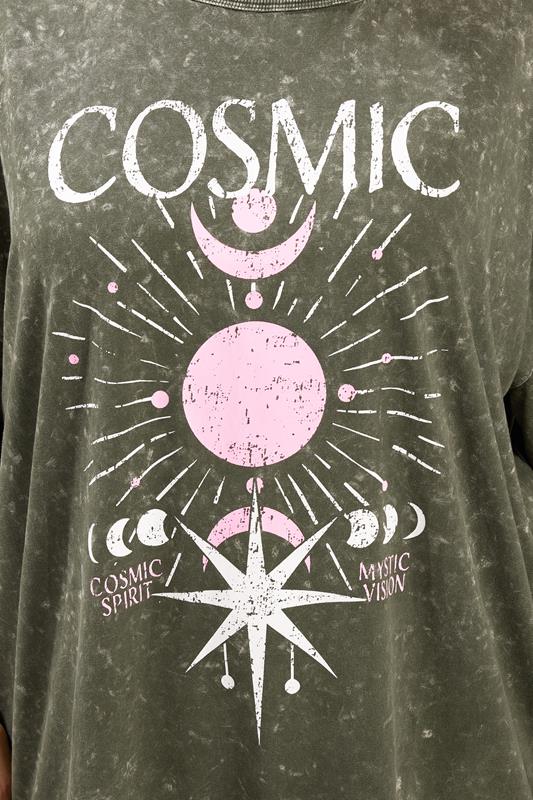 YOURS Plus Size Green Acid Wash 'Cosmic' Oversized T-Shirt | Yours Clothing 4
