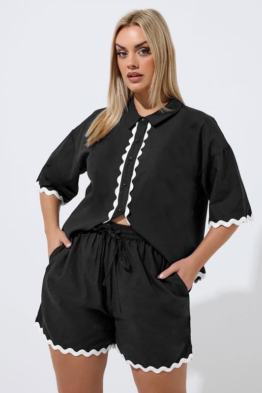  LIMITED COLLECTION Curve Black Scallop Linen Shorts