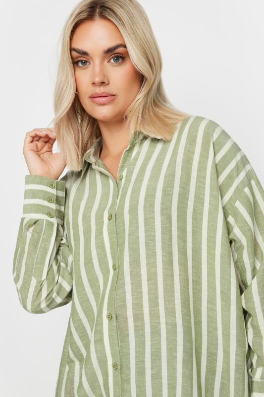 YOURS Plus Size Green Stripe Linen Shirt | Yours Clothing  4