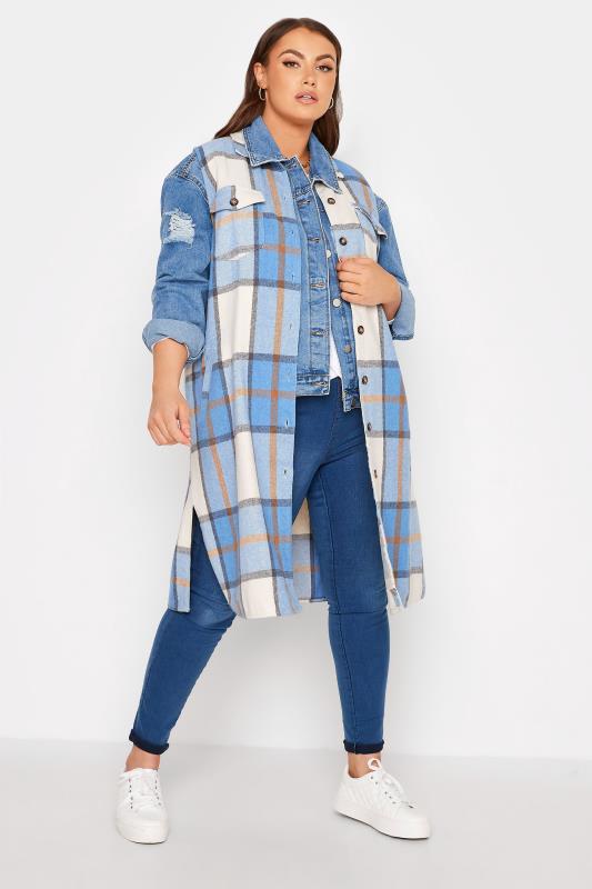 LIMITED COLLECTION Curve Blue Checked Longline Sleeveless Shacket_B.jpg