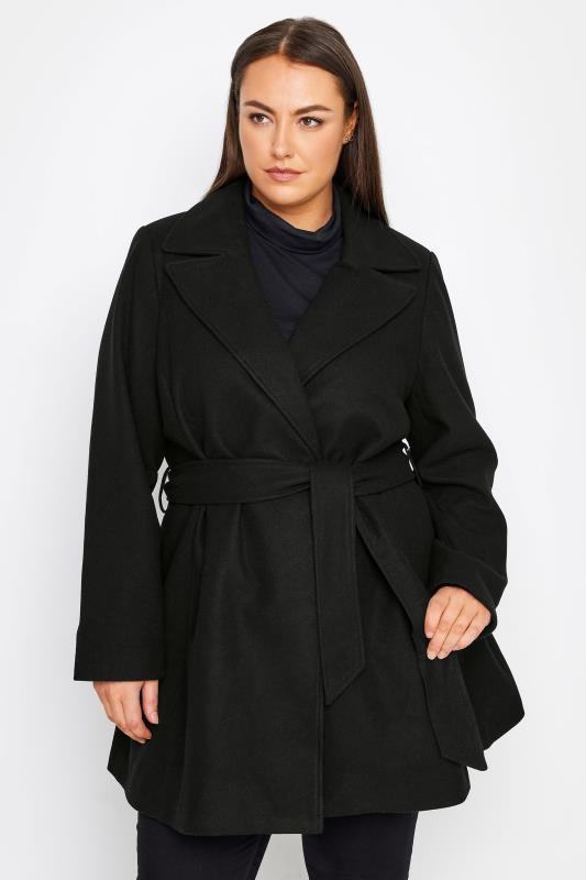 Plus Size  Evans Black Belted Wrap Coat