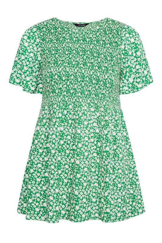 Curve Green Floral Print Shirred Top 6