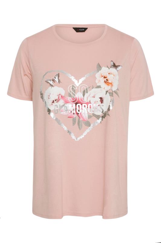 Curve Pink Floral 'So Glamorous' Slogan T-Shirt 6