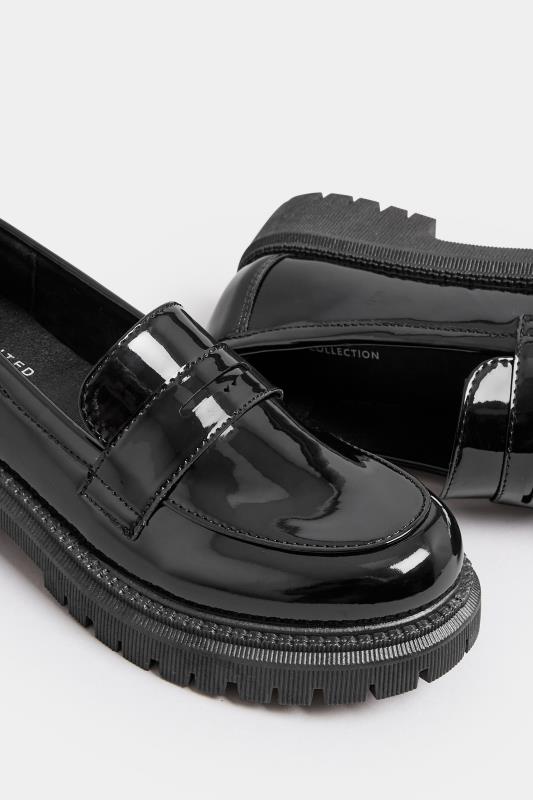 Black Patent Chunky Saddle Loafers In Wide E & Extra Wide EEE Fit | Yours Clothing  5