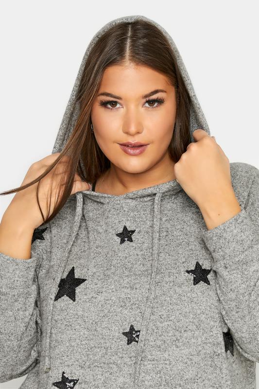 Curve Grey Sequin Star Soft Touch Hoodie 4