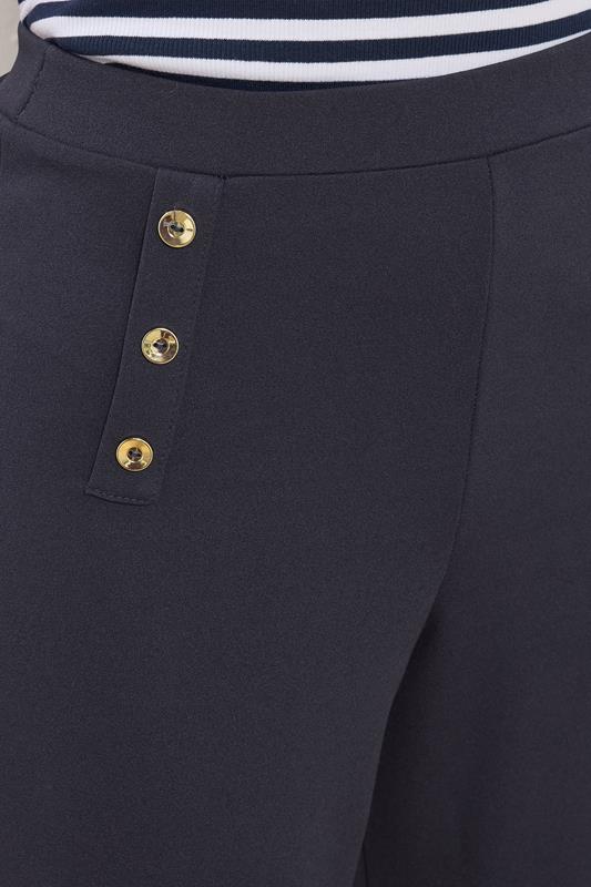 LTS Tall Navy Blue Military Button Detail Wide Leg Trousers | Long Tall Sally 4