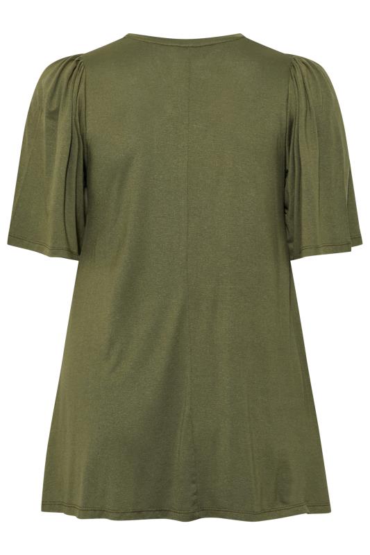 Plus Size Khaki Green Pleat Angel Sleeve Swing Top | Yours Clothing 7