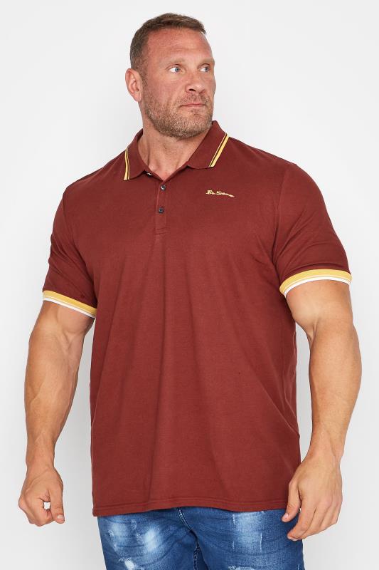 BEN SHERMAN Big & Tall Burgundy Red Tipped Polo Shirt 1