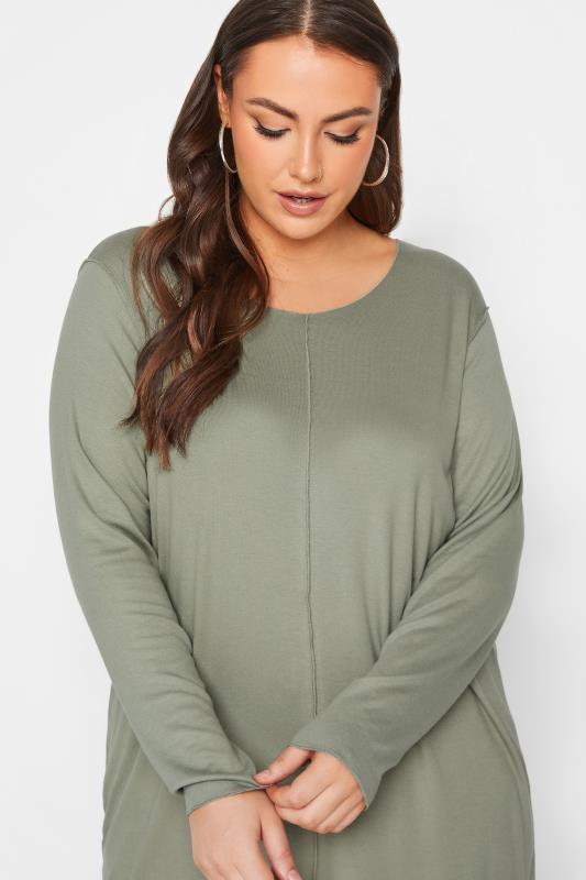 YOURS Curve Plus Size Khaki Green Front Seam Top | Yours Clothing  4