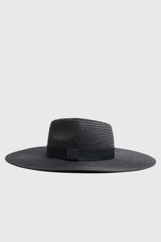 Black Straw Wide Brim Fedora Hat 4