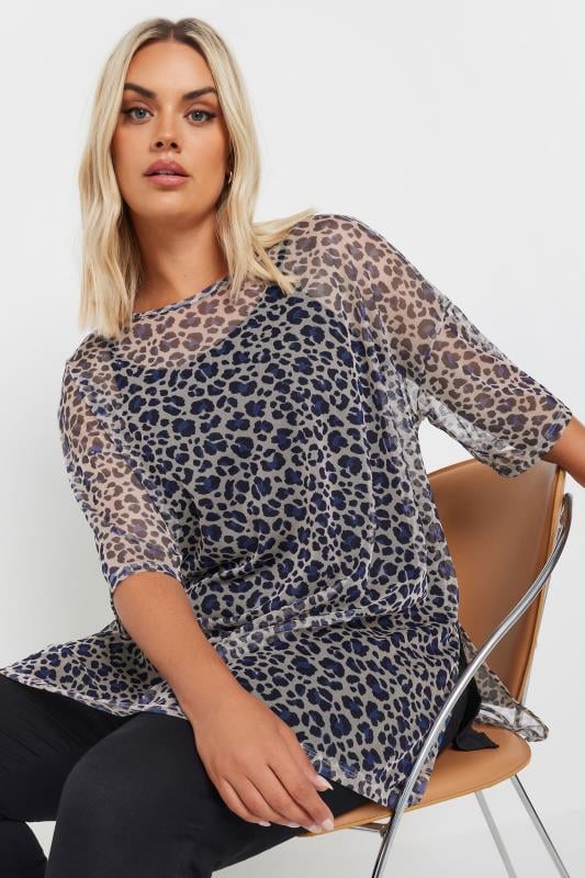 Plus Size  YOURS Curve Natural Brown Leopard Print Oversized Mesh Top