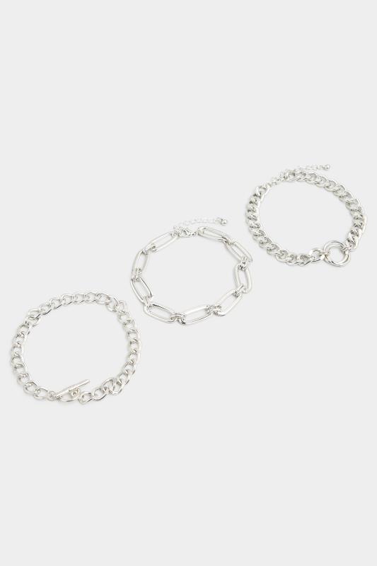  Tallas Grandes 3 PACK Silver Tone Mixed Chain Bracelets
