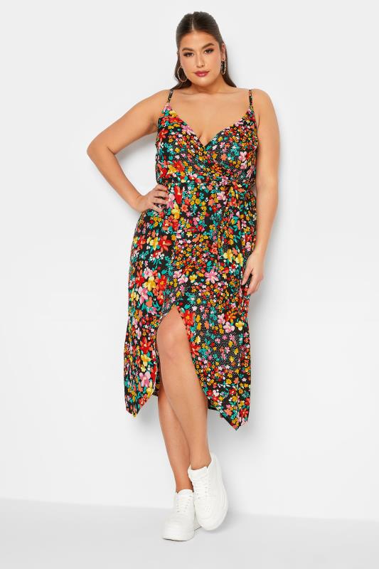 LIMITED COLLECTION Plus Size Black Floral Strappy Wrap Dress | Yours Clothing 3