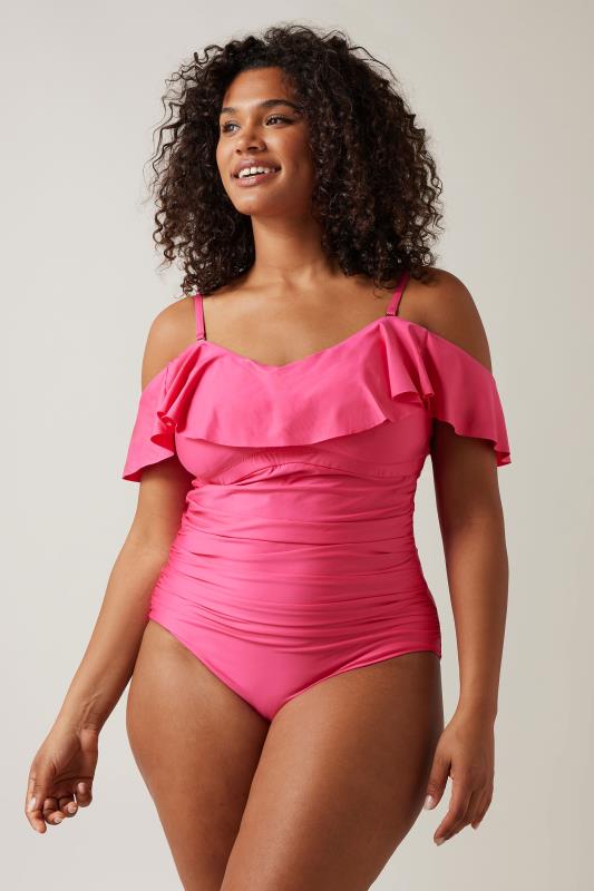 Evans Pink Frill Bardot Swimsuit 1