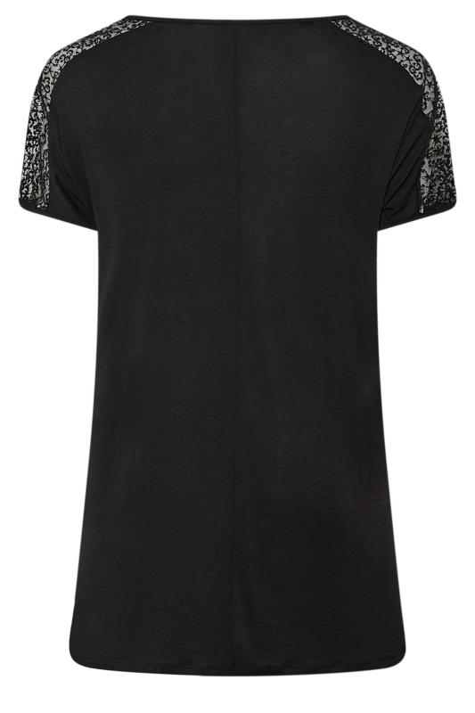 YOURS Plus Size Black Lace Sleeve Zip T-Shirt | Yours Clothing 7