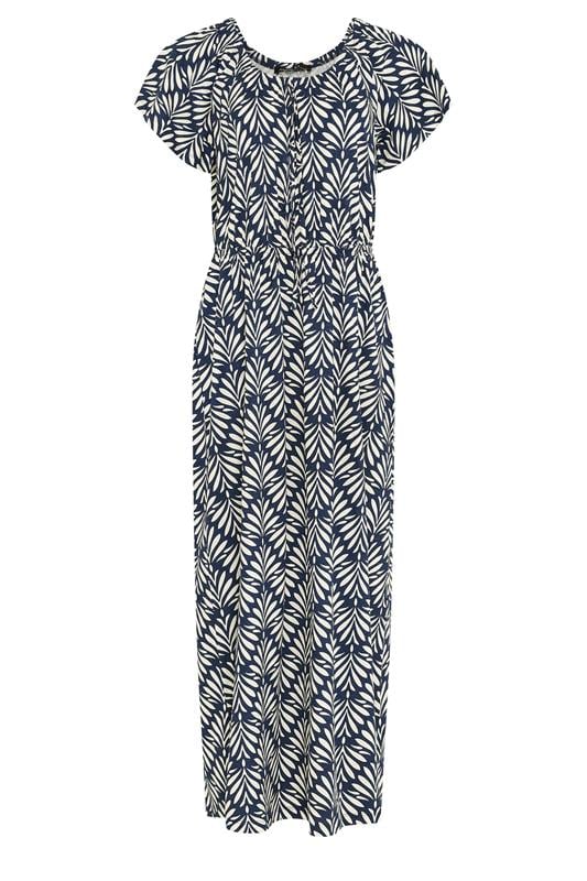 M&Co Navy Blue Leaf Print Tie Neck Cotton Maxi Dress | M&Co 5