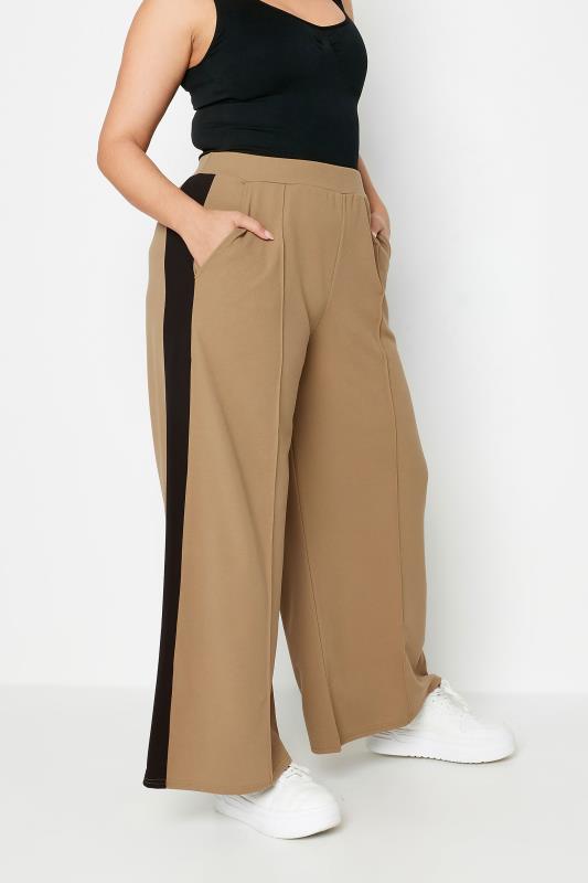  Grande Taille YOURS Curve Beige Brown Side Stripe Wide Leg Trousers