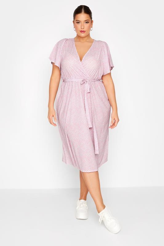 LIMITED COLLECTION Plus Size Pink Ditsy Floral Print Wrap Dress | Yours Clothing 2