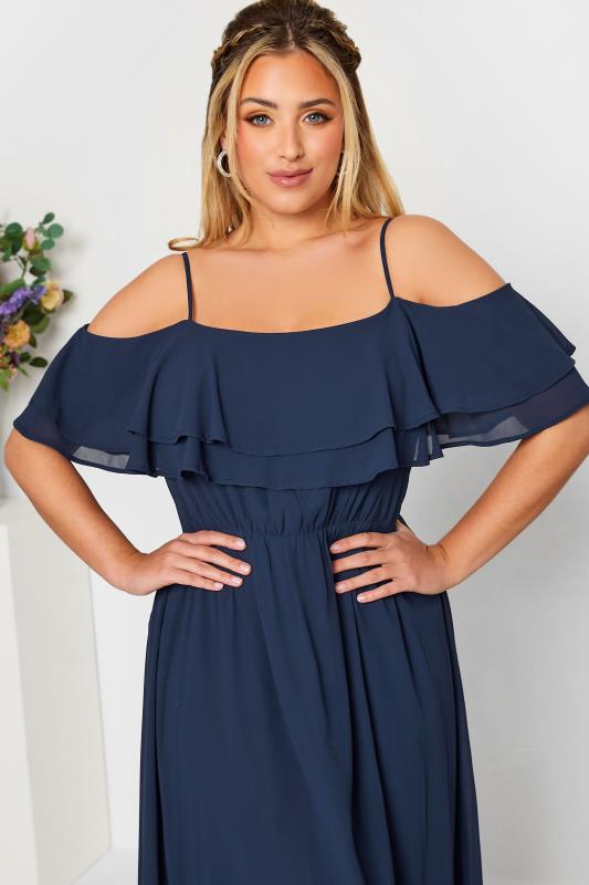 YOURS LONDON Plus Size Navy Blue Bardot Ruffle Maxi Dress | Yours Clothing 4