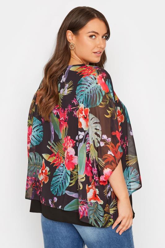 Curve Black Tropical Print Double Layered Blouse 3