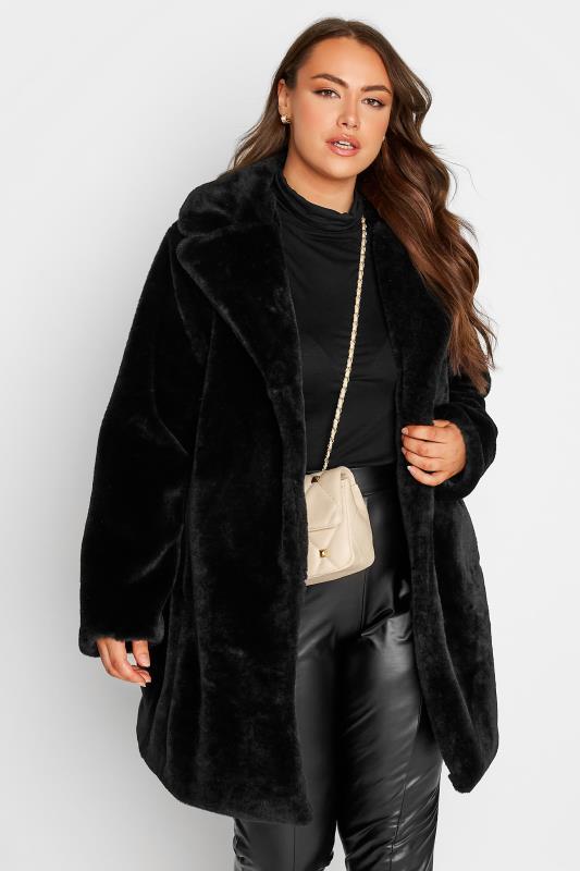 Plus Size Black Luxe Faux Fur Coat | Yours Clothing 1