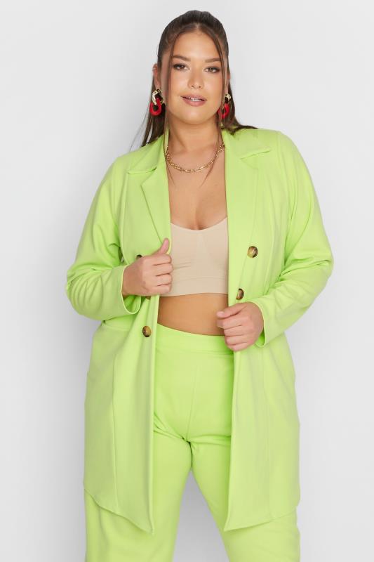 LIMITED COLLECTION Curve Lime Green Button Blazer 1