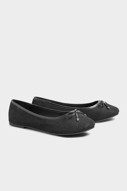 Tall  Yours Black Suede Ballerina Pumps In Extra Wide Fit