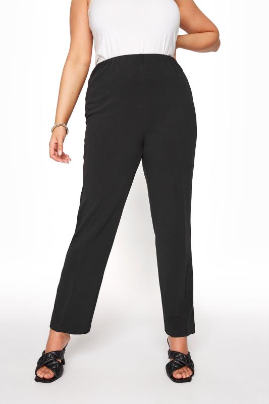 BESTSELLER Curve Black Pull On Ribbed Bootcut Trousers 1