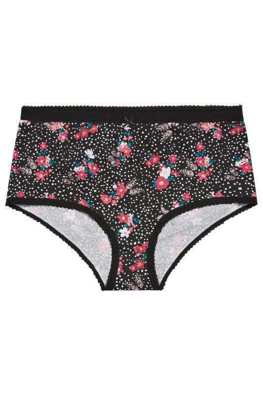 Plus Size 5 PACK Pink & Black Butterfly Floral Print High Waisted Full Briefs | Yours Clothing  3