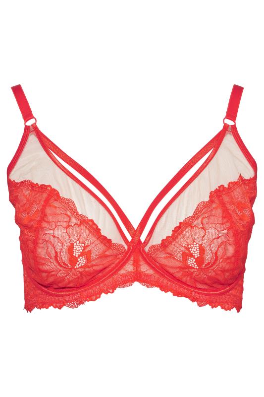 Red Boudoir Lace Strap Detail Non-Padded Underwired Plunge Bra 4