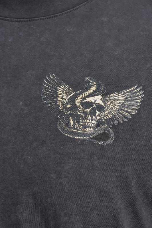 BadRhino Big & Tall Grey Extra Long Snake & Skull Graphic Acid Wash T-Shirt | BadRhino 5