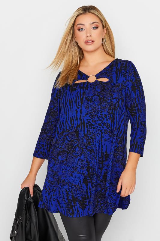 Plus Size Cobalt Blue Mixed Animal Print Swing Top | Yours Clothing 1
