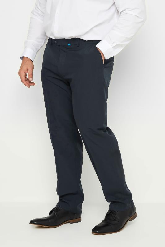 D555 Big & Tall Navy Blue Side Adjustable Waist Trouser | BadRhino 1